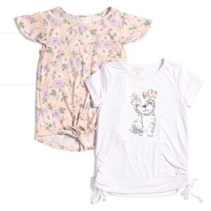 NWT B TWEEN 2pk Little Girls Fashion Tops Stripe design, Sequin Dog Accents